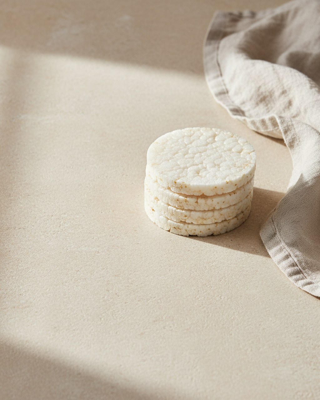 A small stack of plain round rice cakes