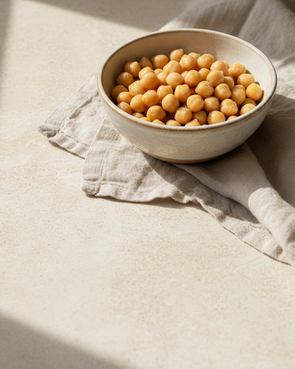 A small bowl of drained cooked chickpeas