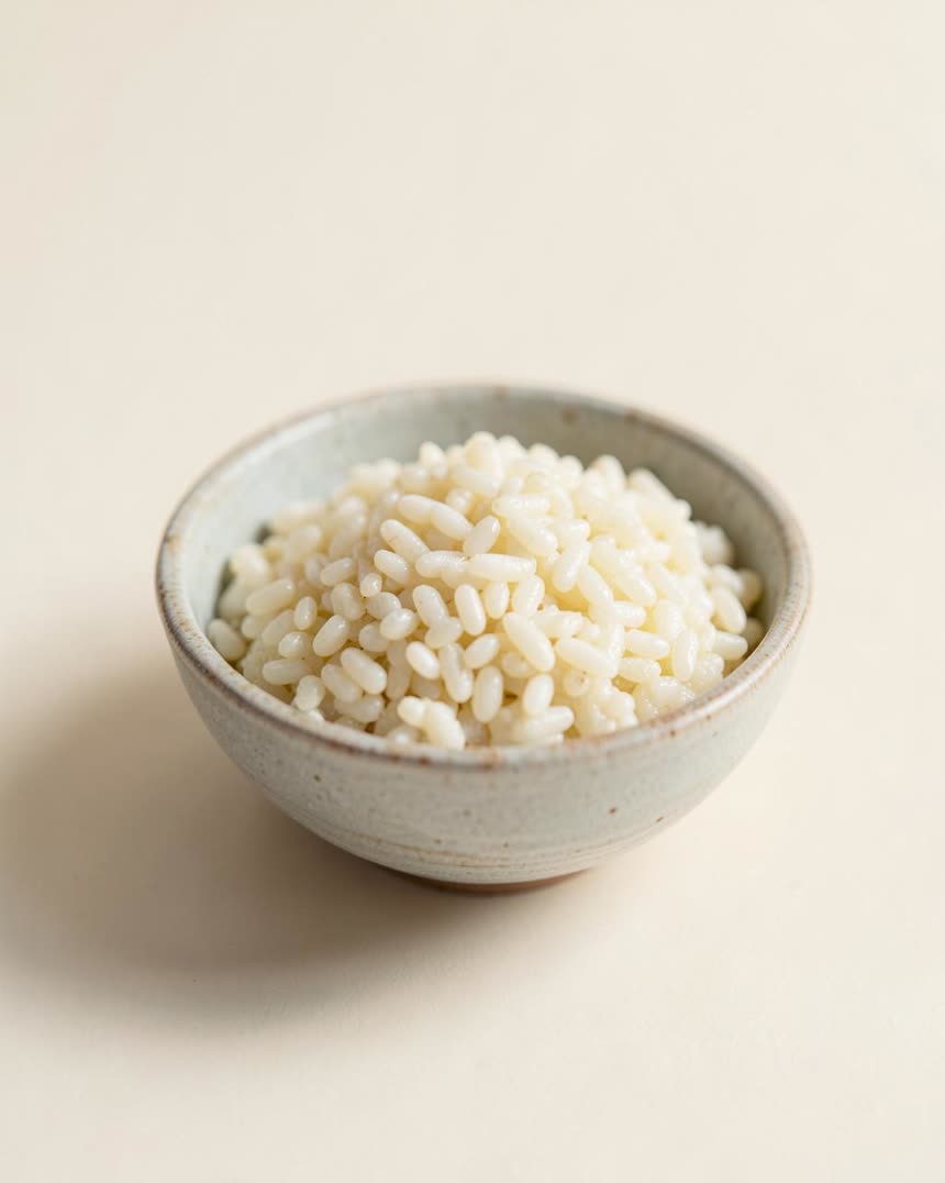 Arborio rice on a light neutral background