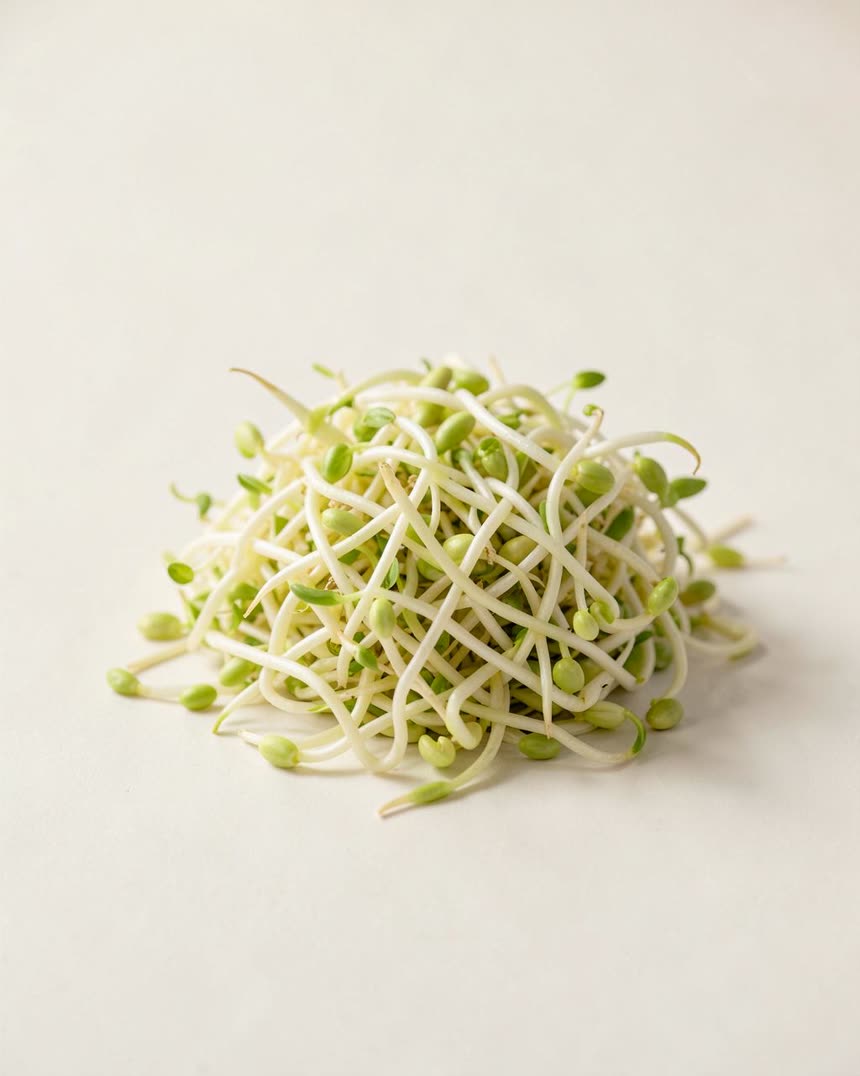 Bean sprouts on a light neutral background