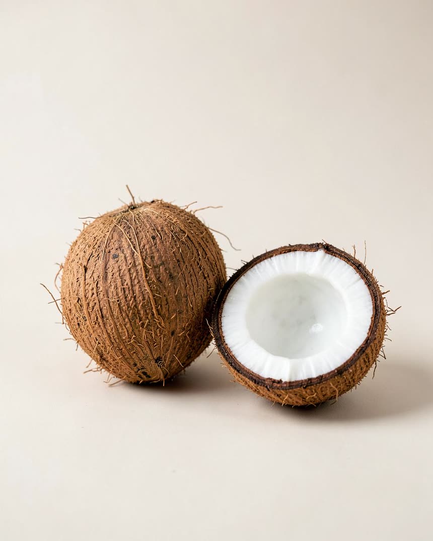 Coconut, fresh on a light neutral background