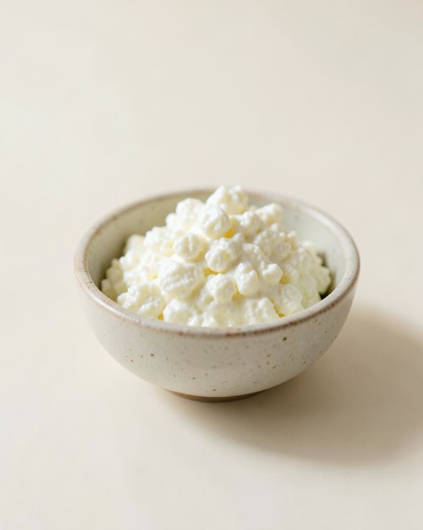 Cottage cheese on a light neutral background