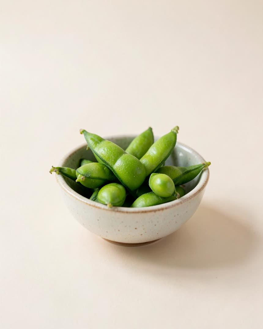 Edamame on a light neutral background
