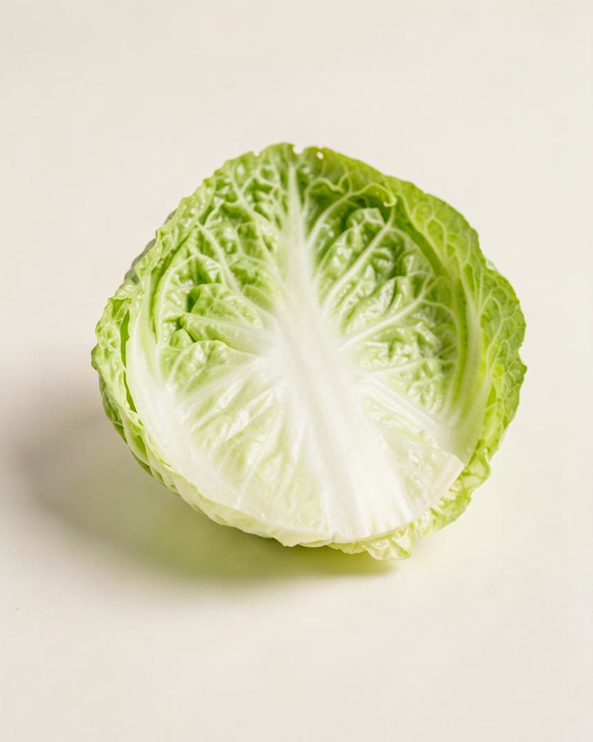 Iceberg lettuce on a light neutral background