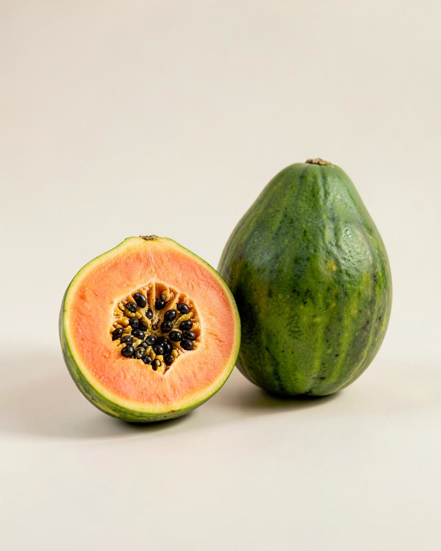 Papaya on a light neutral background