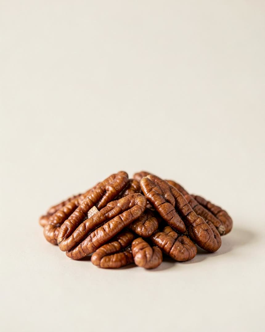 Pecans on a light neutral background