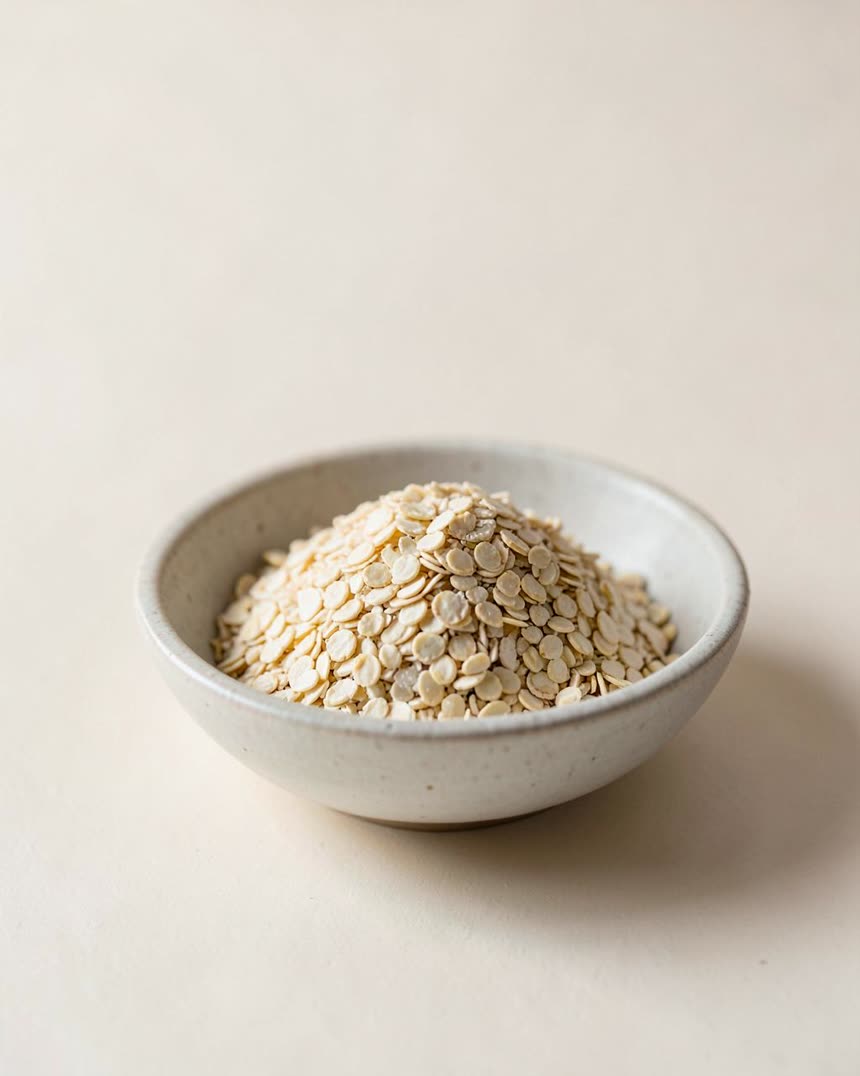 Quinoa flakes on a light neutral background