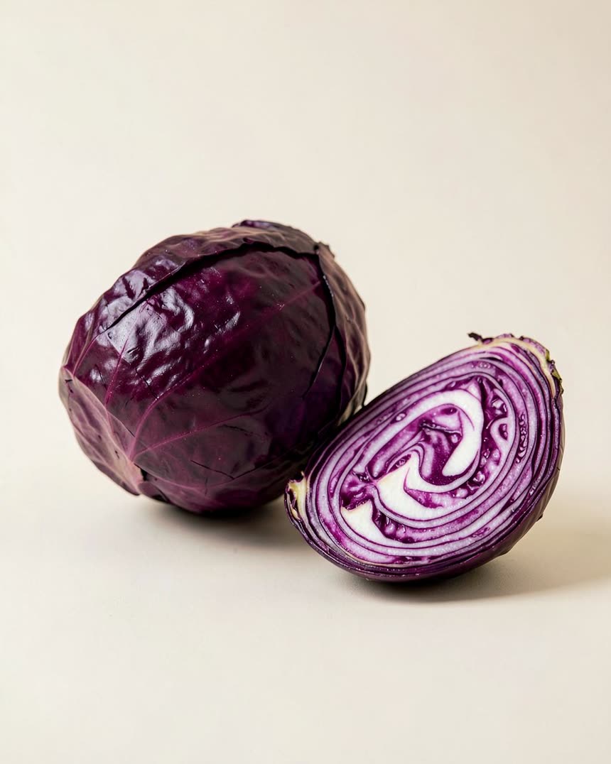 Red cabbage on a light neutral background