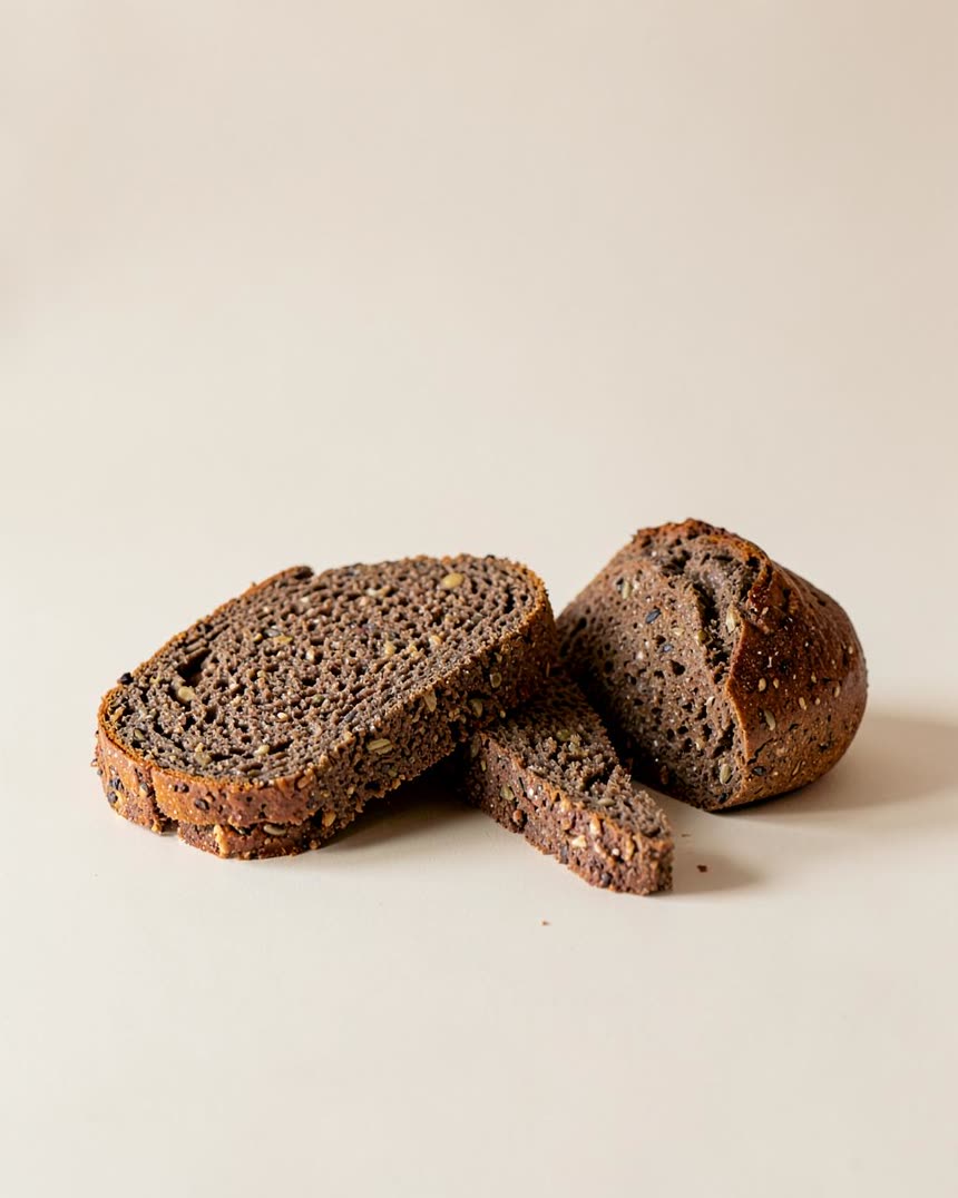 Rye bread on a light neutral background
