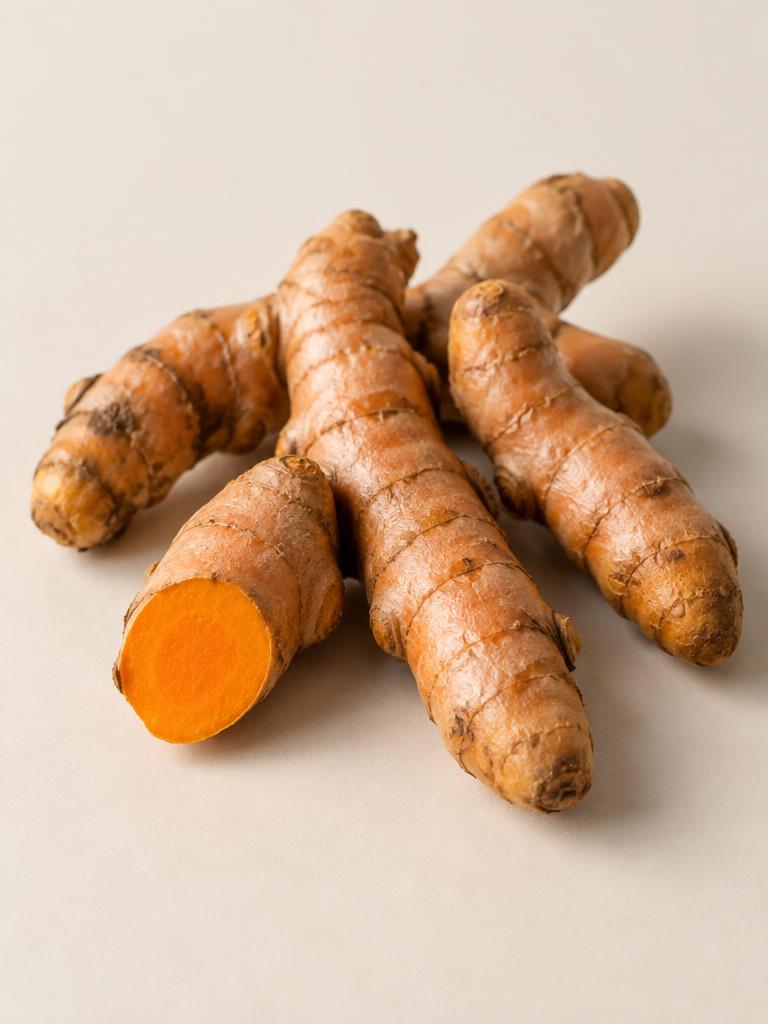 Turmeric, fresh on a light neutral background